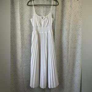 J Crew white midi dress with pleats, size 8